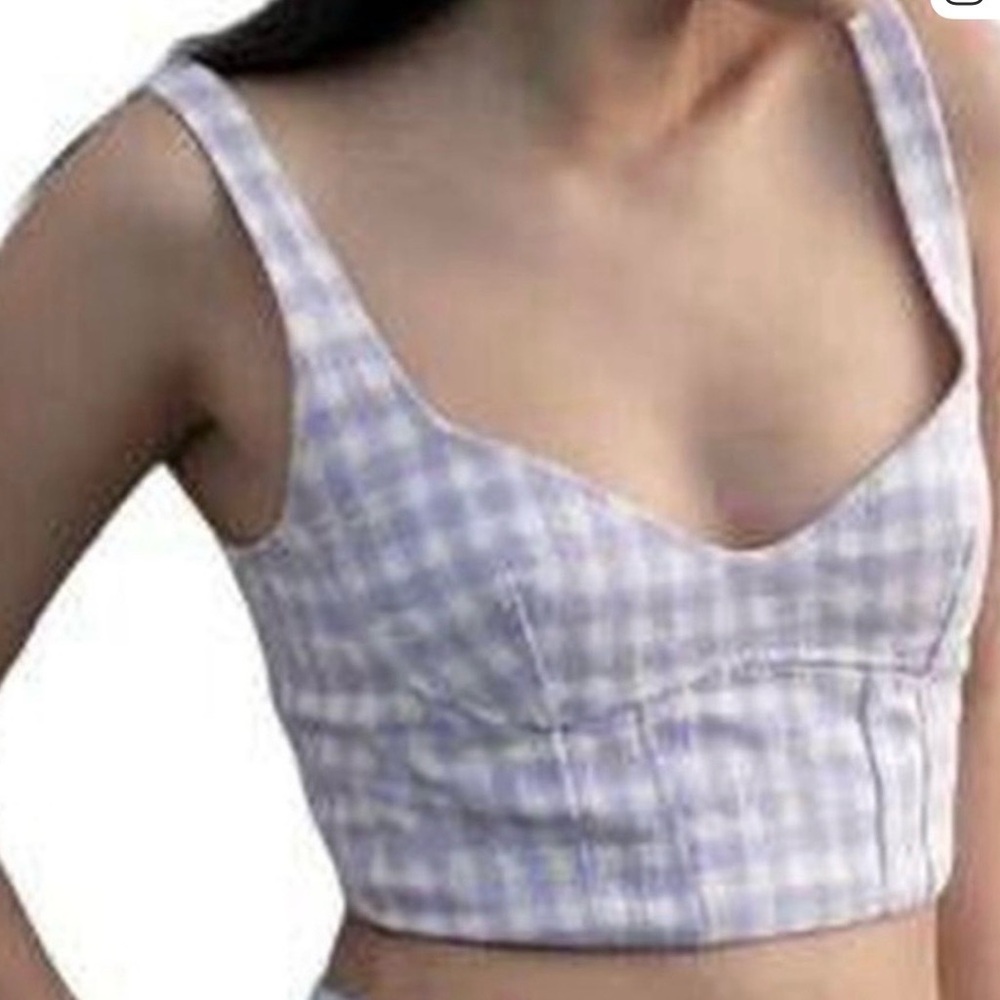 Zara purple gingham corset crop top, extra small